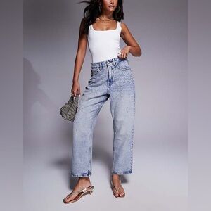 NWT Good American crystal stars good 90s cropped jeans in light blue